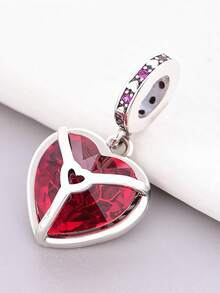 1pc 925 Sterling Silver Tree Of Life/Triangle Heart Pendant With Red Zirconia, DIY Memorial Jewelry Gift, Unisex - Silver - View 4