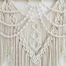 1 tấm tranh treo tường Macrame, trang trí tua rua phong cách Bohemian, ghép từ các thanh gỗ, dệt thủ công khổ lớn, dùng làm phông nền đầu giường. - Màu be - Xem 7