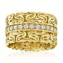 Nhẫn đồng bản rộng sang trọng, đính đá Cubic Zirconia trắng tổng hợp, thích hợp cho nữ giới đeo trong lễ đính hôn và đám cưới. - Vàng - Xem 1