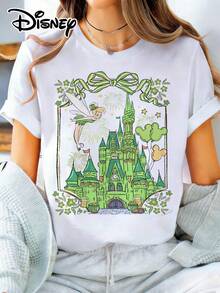 Disney Official Authorization | Women's St. Patrick's Day-Themed Short-Sleeve T-Shirt, Featuring A Dreamy Print Of Tinker Bell And A Green Castle, And Incorporating Lucky Elements Such As Clovers, Pots Of Gold, And Mickey Mouse Balloons To Create A Full Festive Atmosphere. Made Of Opaque Fabric, It Is Machine Washable, Suitable For Park Visits And Daily Casual Wear, Making It An Eye-Catching Piece For Holiday Outfits. - trắng - Xem 1