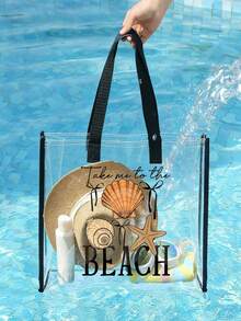 新款“带我去海滩”防水透明PVC手提袋，化妆包，购物袋，果冻袋，礼品袋，透明单肩手提袋，派对包，婚礼生日派对礼品袋，手工手提袋，派对礼物，生日装饰品，派对礼物装饰品，婚礼装饰品，派对用品，时尚透明，女士防水透明包，度假 - 彩色 - 查看 2