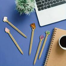 1/5PCS Crystal Raw Stone Journaling Pen Set, Fancy Diamond Writing Pens Black Ink, Pretty Office School Supplies Gift For Women - Multicolor - View 5