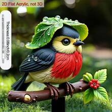 2D Flat 1pc 2D Plastic Garden Sign Plate, Suitable For Yard Decor, Colorful Birds Perching On Branches To Enhance Flowerbed Beauty, Suitable For Outdoor Yard And Potted Plants, Yard, Lawn And Gardening Outdoor Decor Garden Stake - A - View 3