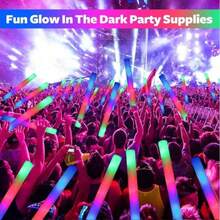 CamelParty 100PCS LED Light Up Foam Sticks Wand Rally Batons DJ Flashing Glow Stick Party Bulk Foam Glow Sticks With Colorful Flashing Glow In Dark Party Supplies, Glow Stick Bulk Party Pack For Wedding,Raves,Concert,Camping,Sporting Events,Pool Party, World Football Tournament - Xem 5