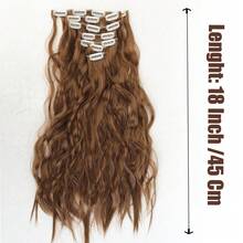 7pcs/Set Curly Hair Extensions, Corn Silk Hair Pieces, Ombre Wavy Hair Clip-In Extensions - Dark Brown - View 2