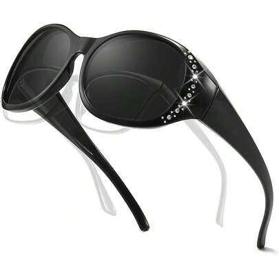 Polarised Sunglasses Over Glasses For Women UV400 Protection Oversized  Frame With Shiny Accents For Driving