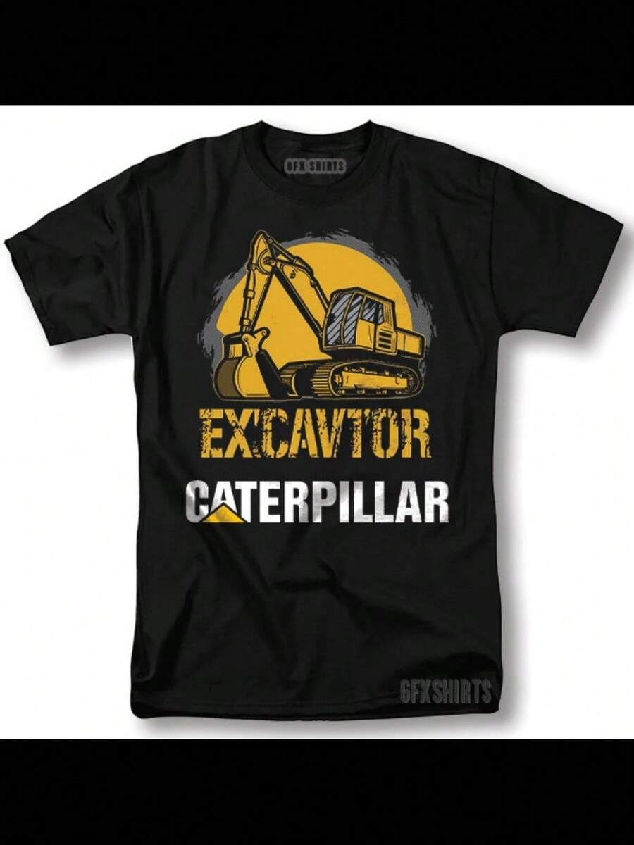 Caterpillar Shirt CAT Logo Escavator Tractor Equipment Work T-Shirt - 黑色 - 查看 1