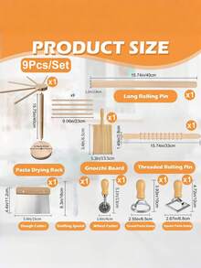 9pcs/Set Pasta Making Tool Set Includes A Spiral Rolling Pin, A Long Rolling Pin, A Rotating Pasta Drying Rack, A Dough Cutter, And A Wheel Cutter, For Diy Pasta Making. - View 11
