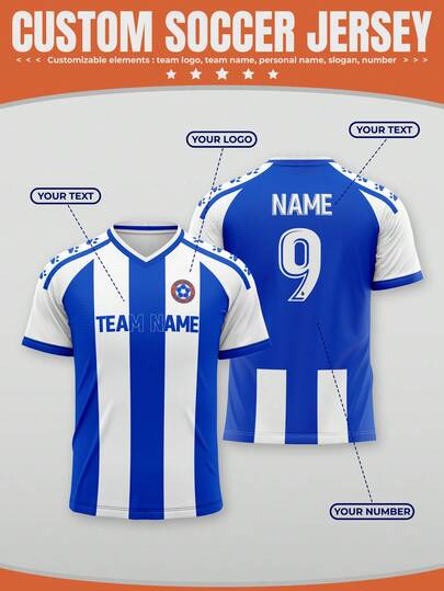 1 stuk gepersonaliseerd voetbalshirt voor het seizoen 2026, uitgevoerd in wit en blauw met een Spaanse print, geschikt voor buitensporten, voetbaltraining en het bekijken van voetbalwedstrijden.