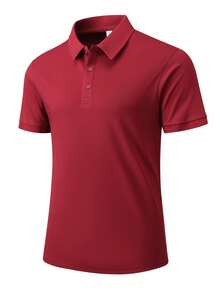 Tricou polo bărbătesc cu mânecă scurtă, culoare solidă, casual, potrivit pentru sporturi de golf, tricou polo vișiniu - Burgundia - Vizualizare 2