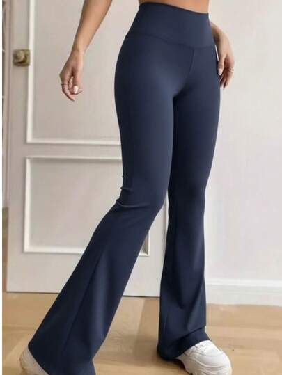 Calça Legging Bailarina Lisa Cintura Alta Flare Confortável Feminina