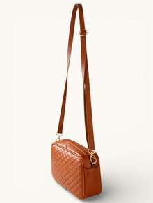 Premium Compact Camera Crossbody Bag With Adjustable Strap - Classic Diamond Caramel - View 3