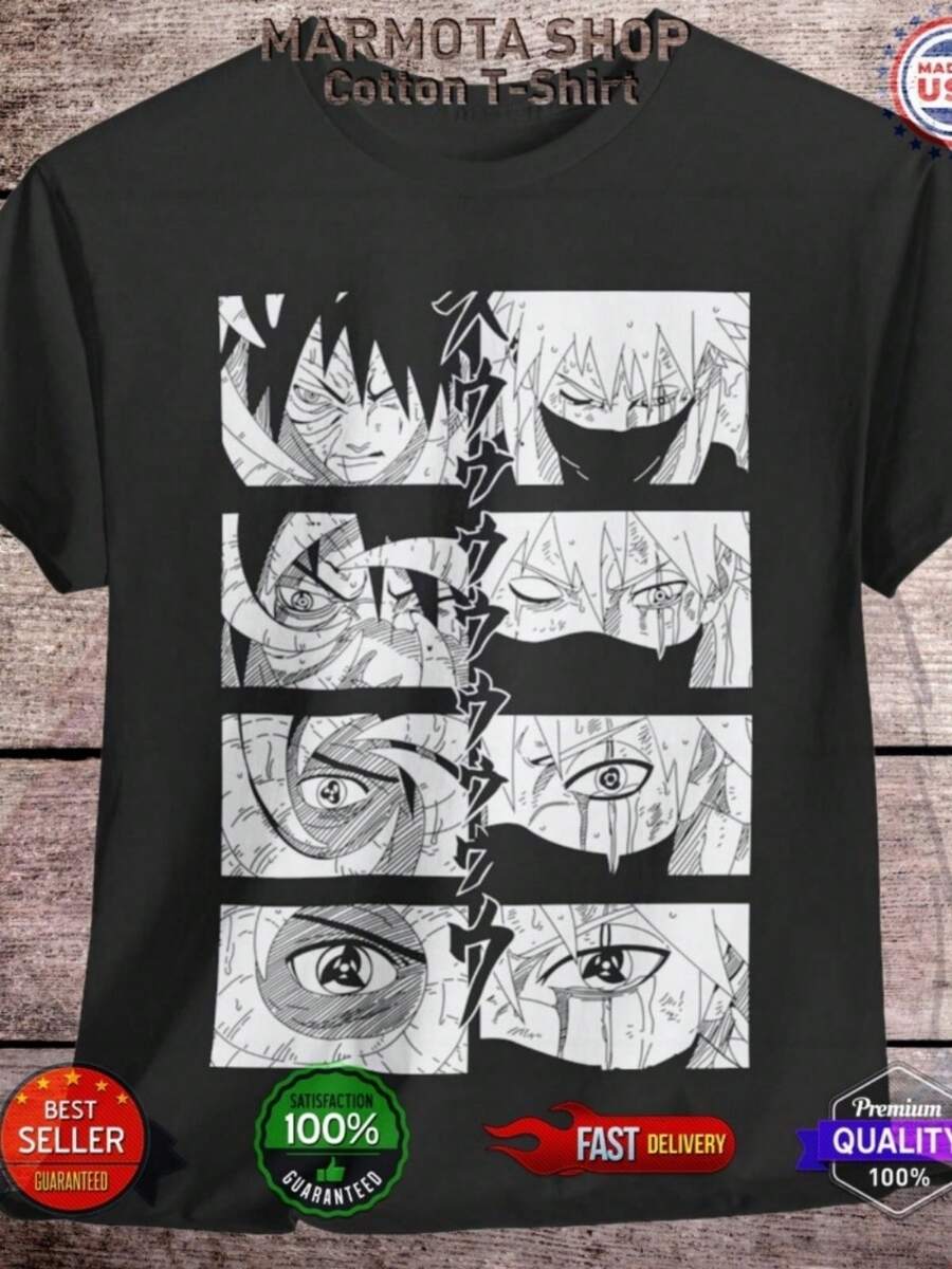 Kakashi Obito Shirt  Shippuden Itachi Anime Unisex Tee T-Shirt All Size - 黑色 - 查看 1