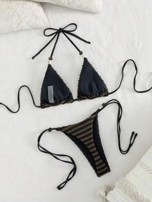 2026 女士夏季沙滩比基尼两件套 女士泳衣 优雅性感露背女士沙滩装比基尼两件套泳衣沙滩度假女士服装 坦克比基尼泳衣三角包比基尼泳衣系带串珠比基尼侧系带泳裤 女士夏季沙滩套装 女士沙滩装 女士度假装 系带露背 - 彩色 - 查看 4