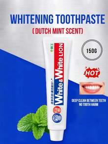 LION White & White Dutch Mint Whitening Toothpaste, 150g/5.29oz - Fluoride Formula, Deep Cleans Teeth And Removes Stains, Gentle Abrasion Won't Damage Teeth, Fresh Dutch Mint Flavor, Flip-Top Design For Easy Opening, Daily Whitening And Freshness. - Lion Whitening Toothpaste (Dutch Mint Flavor) - View 2