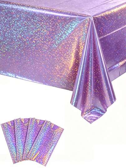 1 pezzo Tovaglia monouso laser viola, 137*274cm Tovaglia colore arcobaleno lucido, adatta per decorazioni di compleanni, matrimoni, festa di nascità, tovaglia in lamina, può essere utilizzata per feste, decorazioni per compleanni, decorazioni per sfondi di feste, decorazioni per festa di nascità