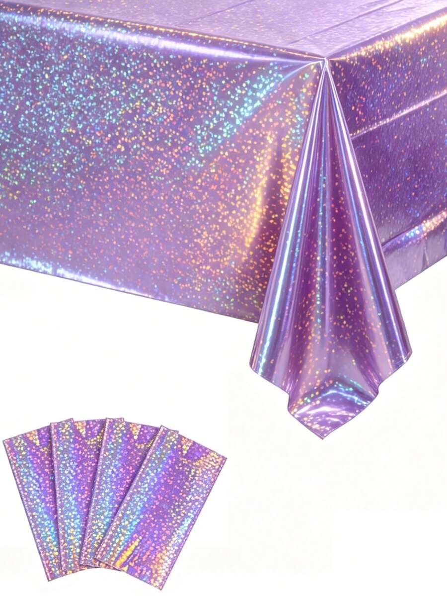 1/2pcs Laser Purple Disposable Tablecloth, 137*274cm Shiny Iridescent Table Cover, Birthday Wedding Party Decor, Babyshower Decorations, Aluminum Foil Table Cloth For Party, Birthday Decorations, Party Background Decor, Bridal Shower Decor