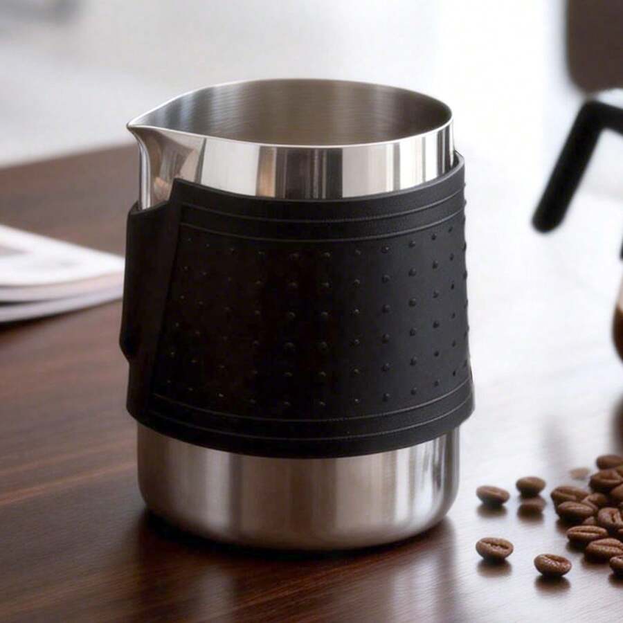 Bình tạo bọt sữa bằng thép không gỉ 350ml/11.8oz kèm vỏ silicon, cốc tạo bọt sữa, dụng cụ tạo hình latte, thích hợp cho gia đình, văn phòng và quán cà phê.