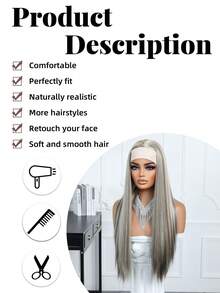 棕色挑染发箍假发，26英寸，耐热合成发箍假发，女士假发，适合各种节日和日常佩戴，是完美的节日礼物。 - 淺灰色 - 查看 8