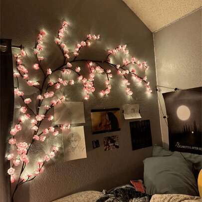 1 Piece Of 96LED Pink Cherry Tree Vine Lamp, USB Model With 8 Flashing Modes, Soft And Bendable Fairy Light, Suitable For Home Decoration/Fairy Garden/Room Decoration/Wall Decoration/Yard Decoration/Holiday Party Decoration/Game Room Decoration/Office Decoration