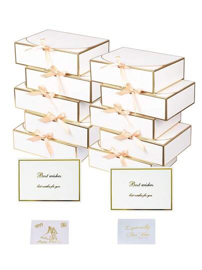 10 piezas/4 piezas/2 piezas - Caja de regalo blanca y dorada con tapa, caja de regalo con cinta para propuesta a dama de honor, caja de regalo para boda, cumpleaños, fiesta de ducha y otras fiestas, regalos del Día de San Valentín, Día de San Valentín, empaque, cumpleaños, manualidades DIY, almacenamiento de belleza, empaque de regalo de graduación, caja de decoración para fiesta de boda