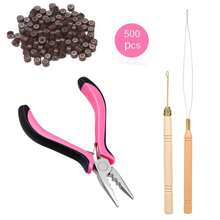 Hair Extension Tool Kit: 500pcs Silicone Micro Link Beads, 1pc Pink Hair Extension Pliers 3-Hole Clamp, 1pc Circular Threader, 1pc Pull Hook Needle - View 8