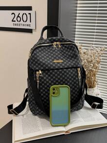 Mochila de mujer 2026 nueva, mochila de viaje minimalista de moda y gran capacidad con estampado - Negro - Ver 2