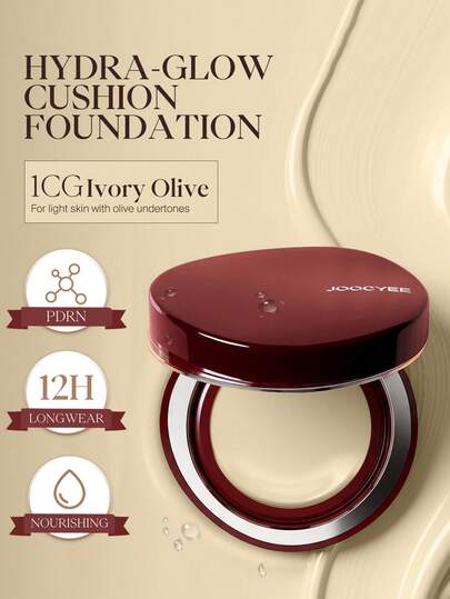  JOOCYEE HYDRA-GLOW CUSHION FOUNDATION, Adecuado para piel seca, hidratante, no se corre, resistente al sudor, de larga duración, con efecto de cobertura, cojín de color borgoña, hidratante, adecuado para otoño/invierno, Día de San Valentín