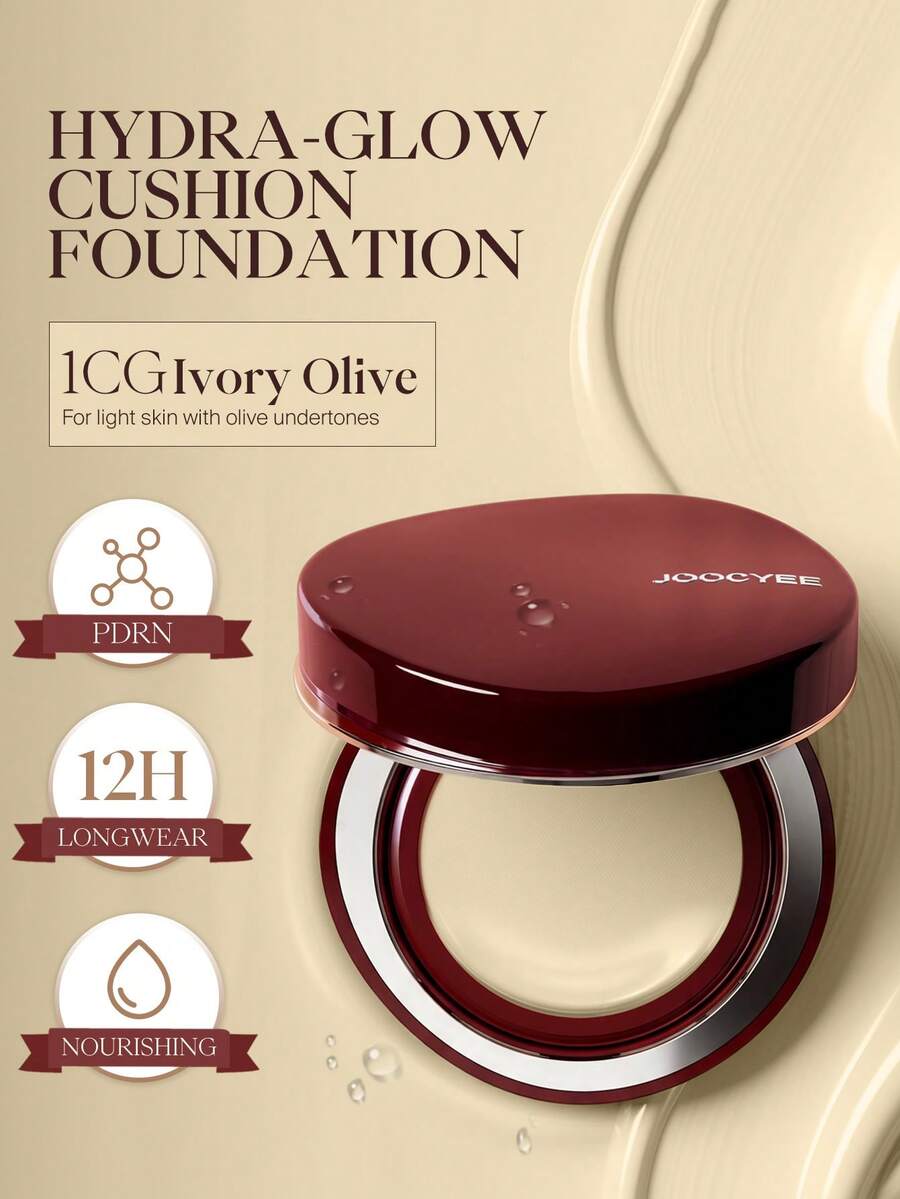 JOOCYEE HYDRA-GLOW CUSHION FOUNDATION, Suitable For Dry Skin, Moisturizing, Non-Smudging, Sweat-Resistant, Long-Lasting, Concealing, Burgundy Cushion, Moisturizing, Suitable For Autumn/Winter, Valentine's Day - 1CG Ivory Olive - 查看 1