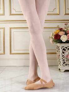 1 Pair Light Pink 4-Way Stretch Canvas Ballet Shoes, Lined, Single Elastic Band, No Drawstring Design - Camel - View 5