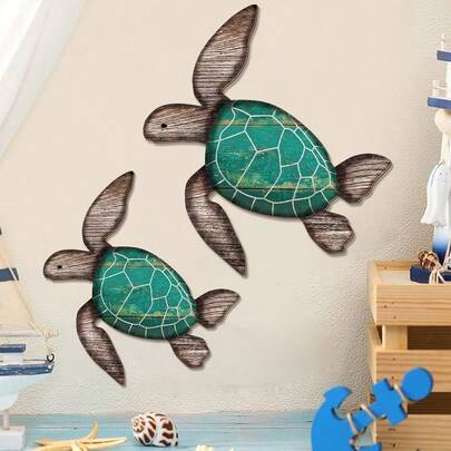1/2 Pieces Wooden Turtle Wall Hanging, Farmhouse Ocean Turtle Mural, Nautical-Themed Wall Decoration, Beach-Themed Retro Coastal Style Hanging Decoration, Suitable For Home, Lakeside Villa And Bathroom, Summer Home Decoration