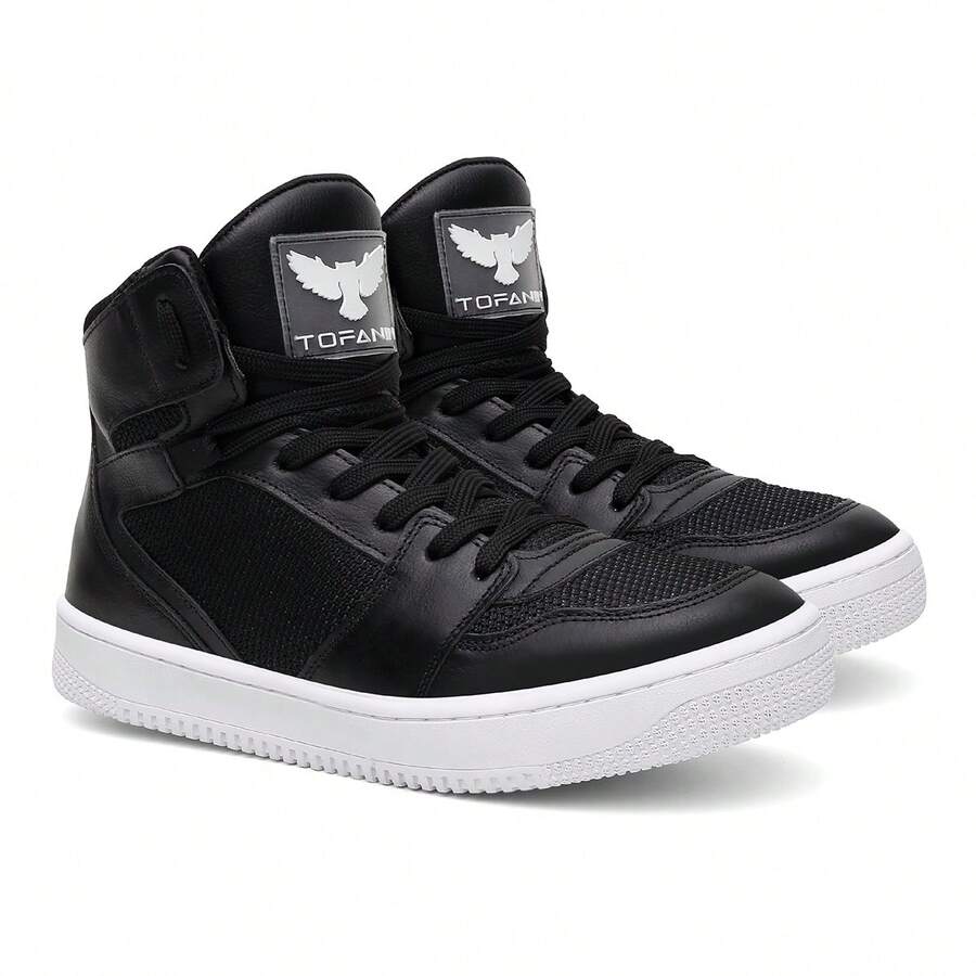 Bota de Treino Preto Conforto Musculação Uso Diário Couro Resistência Sola Borracha  Desportivo    Amarrar    Academia e fitness - Preto - Visão 1