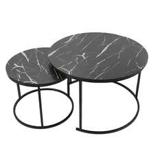 Juego de mesa de centro redonda de aspecto moderno, resistente, a prueba de deformaciones, apilable, mesa auxiliar para el hogar, sala de estar y dormitorio. - Negro 1 - Ver 7