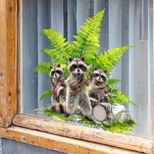 波西米亚浣熊树叶窗贴 - 自粘式浣熊演奏音乐双面乙烯基贴纸，适用于家居、房间 - 粘贴动物贴纸、墙贴，浣熊爱好者礼物 - A - 查看 4