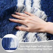 Treeboy Fluffy Area Rug Thick & Shaggy Carpet For Living Room & Bedroom Floor, Home Decor Anti-Slip Soft Carpet Floor Mat - Blue and White Stripes - View 4
