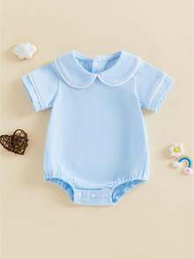 Baby Boy Girl Bubble Romper Infant Short Sleeve Collar Romper Oversize T-Shirt Cotton Bodysuit Top - Màu xanh lam - Xem 1