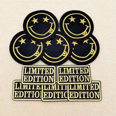 10片/套趣味“限量版”“微笑”刺绣贴片，DIY熨烫贴片，可用于家居服装、旅行背包、帽子、装饰品等。