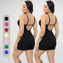 Kit 2 Jumpsuits Ribbed Strappy Rompers Women's Clothing Gym Sports Fitness - Blanco y Negro - Ver 11