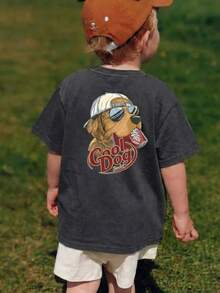 1件装男童休闲印花圆领短袖T恤，夏季学生服装 - 一款百搭T恤，为每个孩子带来欢乐和幸福！ - 深灰色 - 查看 1