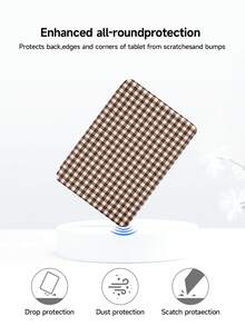 1pc Brown & White Plaid Pattern Kindle Protective Case, Suitable For Kindle 10th, Kobo Colour, Kindle 11th, Kindle Paperwhite 5, E-Book Protective Cover With Auto Wake/Sleep Function, Lightweight And Convenient, Perfectly Fits To Protect Your Reading Device, Romantic Gift For Family - Multicolor - View 5