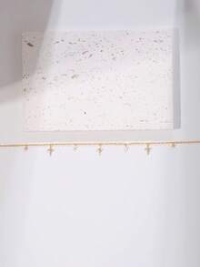 Nooxian 1件女士项链，多层精致铜镶嵌锆石十字架吊坠迷你锆石流苏颈链，日常佩戴及派对配饰礼品 - 金黃色 - 查看 3