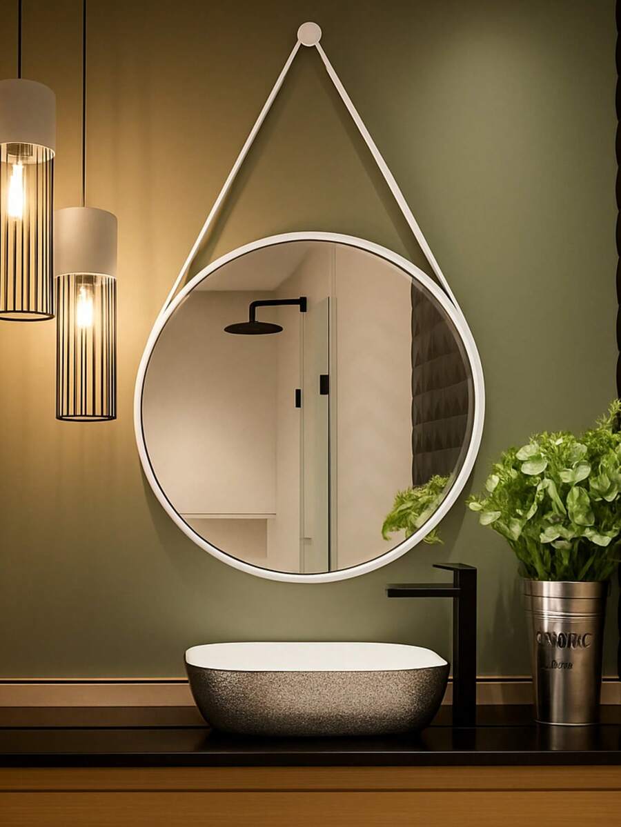 Round Adnet Handle Mirror For Wall Decoration In Living Room, Office, Bathroom, Bedroom - 40x40厘米 - 查看 1