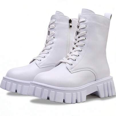 Shendy Vendy Mujer Botas de combate negro con cordón minimalista con cremallera lateral plano artificial microfibra