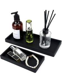 1个/2个浴室梳妆台托盘，迷你皂液器，小型香水和首饰碟，小饰品架，蜡烛托盘，浴室收纳架，厨房水槽窄型硅胶皂碟 - 黑色 - 查看 5
