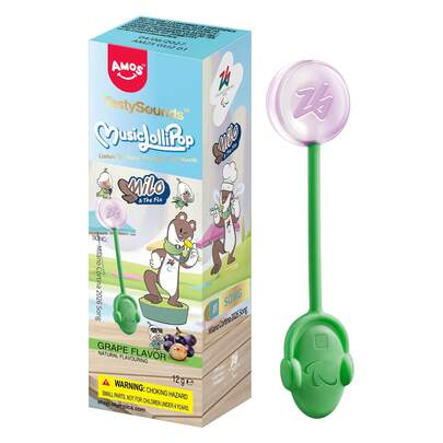 AMOS TastySounds Sugar Free Hard Candy Musical Lollipop Perfect Party Valentines Gifts Sweets Individually Wrapped Natural Grape Flavor Music Lollipop