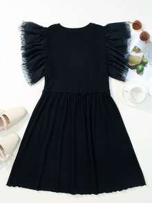 Acelitt Đầm đen trơn viền bèo nhún, kiểu dáng thường ngày, thanh lịch cho mùa hè. - màu đen - Xem 7