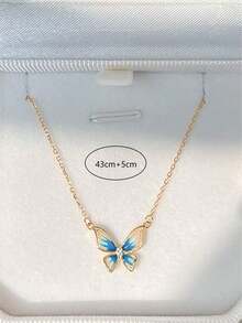 1pc Fashionable Minimalist Luxury Sexy Delicate Elegant Versatile Ombre Butterfly Necklace, Suitable For Women's Daily Casual, Party, Music Festival Wear, Valentine's Day Gift (Butterfly Ombre Color Randomly Sent, Avoid Contact With Water) - Gold - View 3