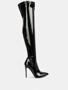 Riggle Long Patent Pu High Heel Boots - 黑色 - 查看 1