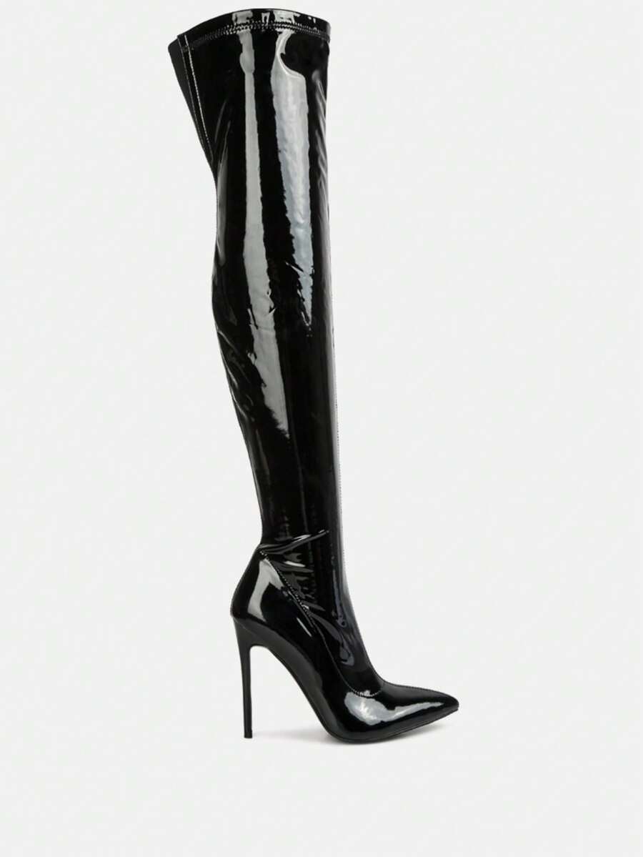 Riggle Long Patent Pu High Heel Boots - 黑色 - 查看 1