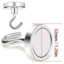 6pcs 32mm Heavy Duty Magnetic Hooks, Suitable For Office, Kitchen, Warehouse, Versatile Use - Silver - View 2